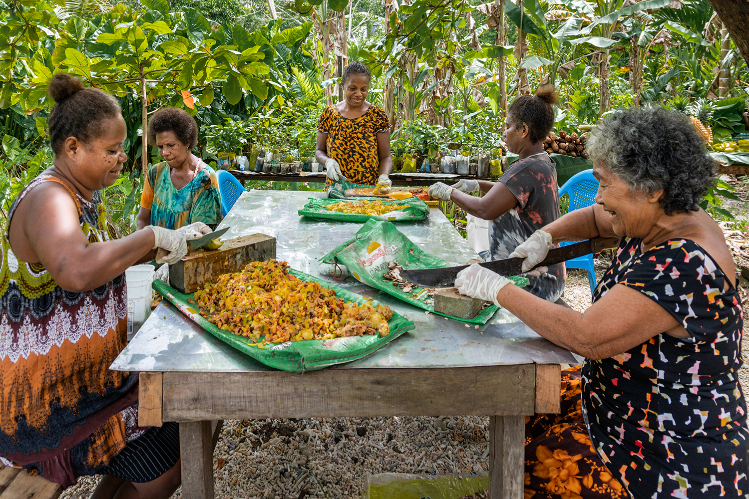 Women working on nutritional projects, part of an education programme to prevent NCDs by promoting a healthy diet.