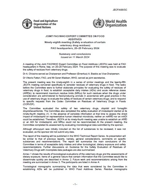 Ninety-eighth meeting - Joint FAO/WHO Expert Committee on Food Additives (JECFA)