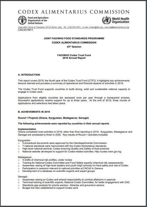 FAO/WHO Codex Trust Fund - 2019 Annual Report