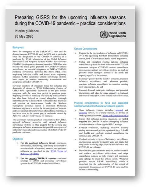 Preparing GISRS for the upcoming influenza seasons during the COVID-19 pandemic – practical considerations