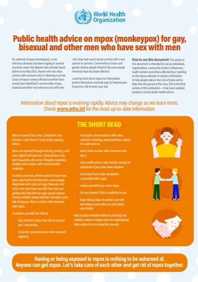 Public health advice for gay, bisexual and other men who have sex with men on the recent outbreak of mpox