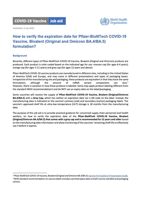 How to verify the expiration date for Pfizer-BioNTech COVID-19 Vaccine, Bivalent (Original and Omicron BA.4/BA.5) formulation?