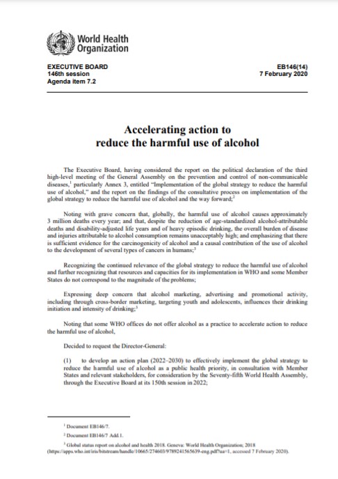 Accelerating action to reduce the harmful use of alcohol