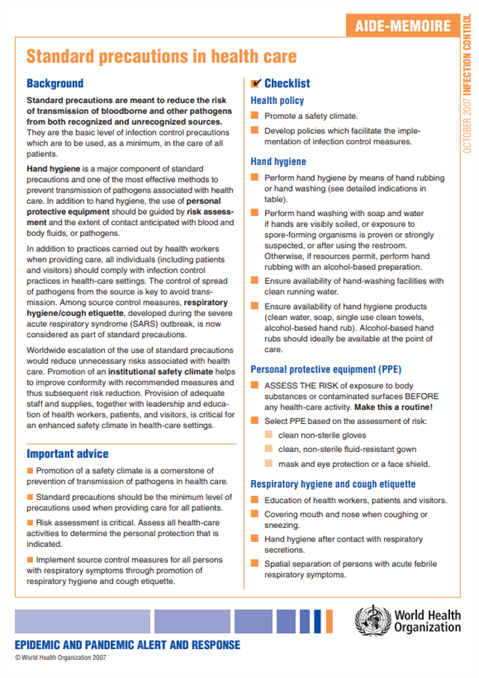 Standard precautions in health care